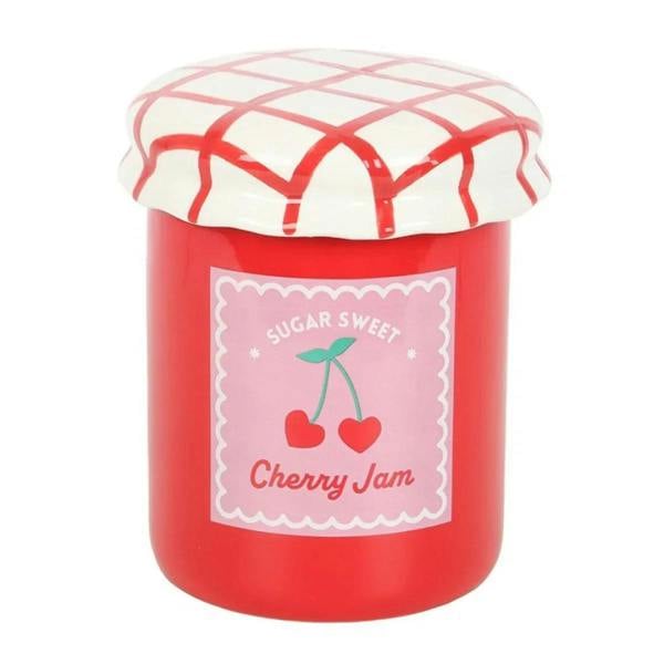 Red cherry jam-style wax warmer jar with white and red plaid lid