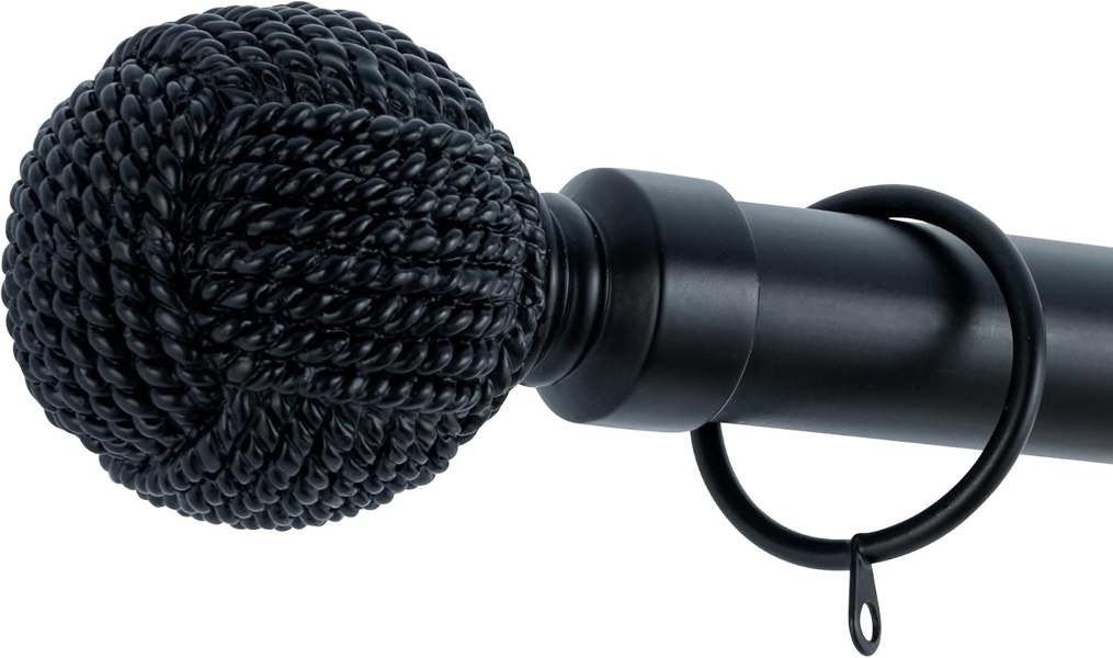 A.Unique Home Knotted Ball Extendable Curtain Pole (25/28mm) (Matte Black,180cm - 340cm)