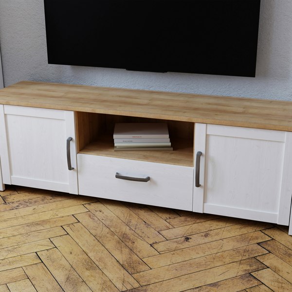 Furniture To Go Bohol TV Unit inc. LED Light in White/Riviera Oak