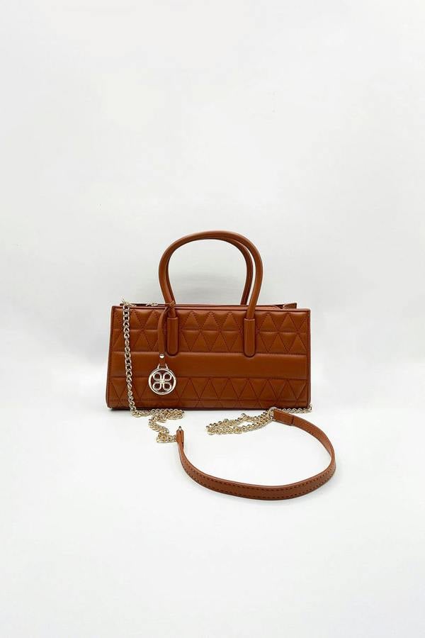SVNX Faux Leather Luxe Quilted Top‑Handle Crossbody Bag in Brown