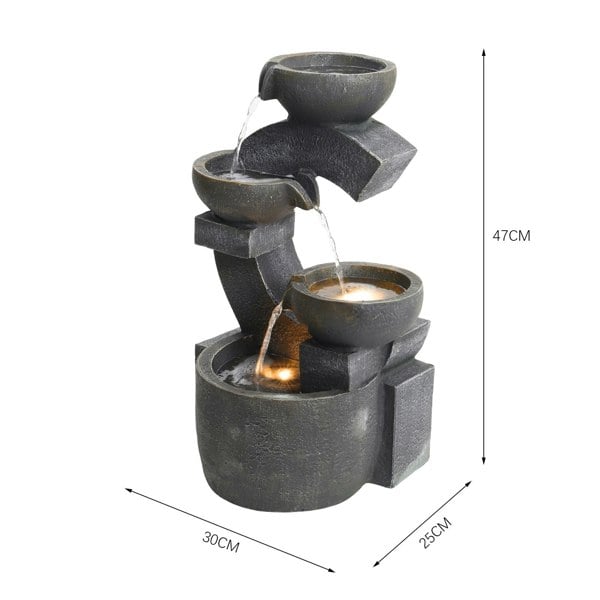 C Shaped Outdoor Fountain Garden Patio Water Feature LED Light Cascade Bowl Fountains & Waterfalls Living and Home