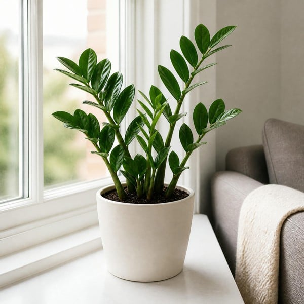 Zamioculcas Zanzibar Gem in 12cm Pot - Ultra Tough Air Purifying Houseplant - Matt Cream Ceramic Pot - 1