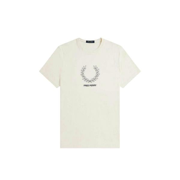 Fred Perry Mens Wreath Logo Regular T-Shirt - Ecru - 