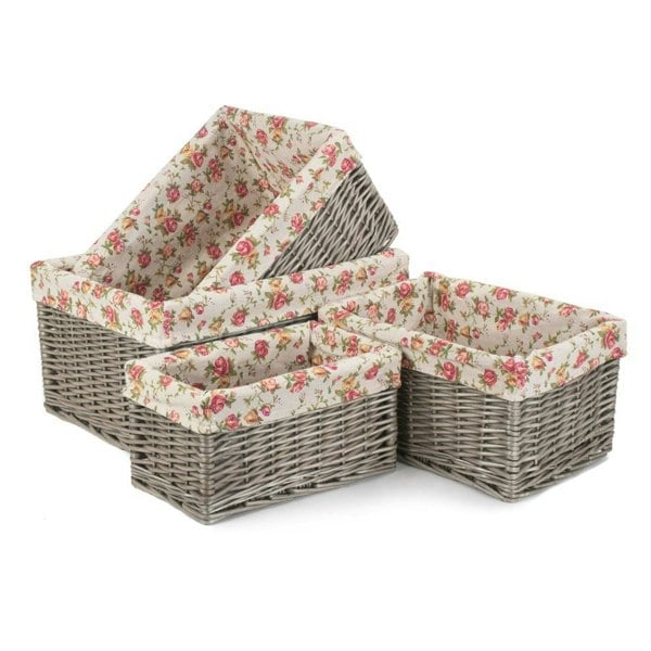 Antique Wash Garden Rose Willow Storage Baskets