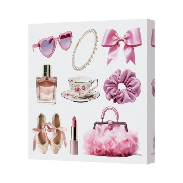 Benjamin Tate Design Pink Fashion Accessories Collage Canvas Art Print For Modern Homes