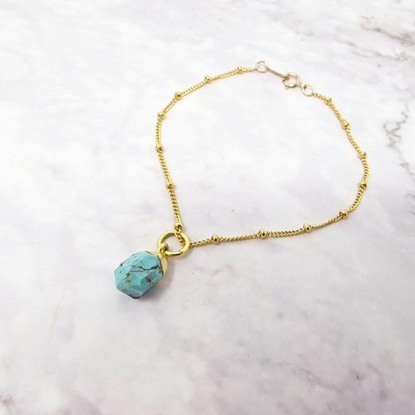 Raw Turquoise December Birthstone Satellite Bracelet