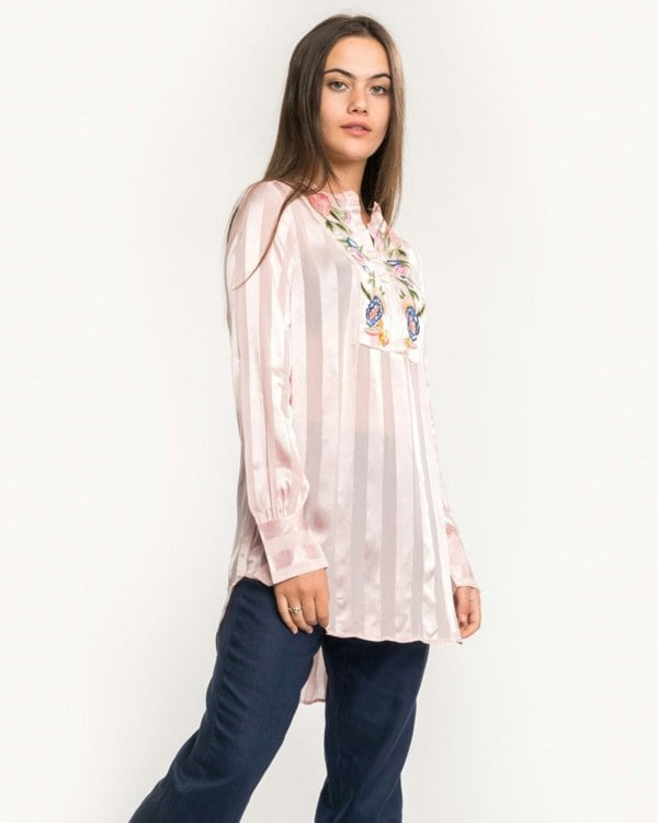 French Connection Katalina Striped Floral Embroidered Blouse
