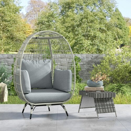 Wyld Haus Tomova Grey Rattan Rope Grey Egg Chair with Cushions And Matching Pillows
