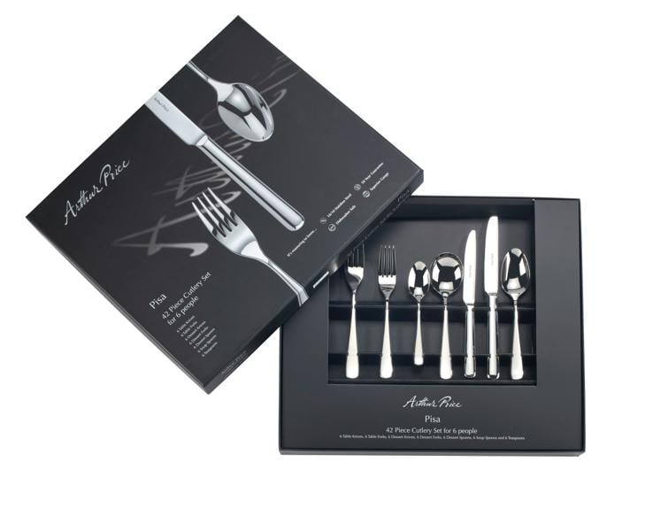 Arthur Price Signature 'Pisa' Stainless Steel 42 Piece 6 Person Promotional Boxed Cutlery Set for Luxury Home Dining