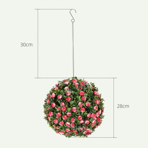 Wyld Haus Colana Set Of 2 Artificial UV Resistant Rose Style Topiary Balls H8 28cm Pink