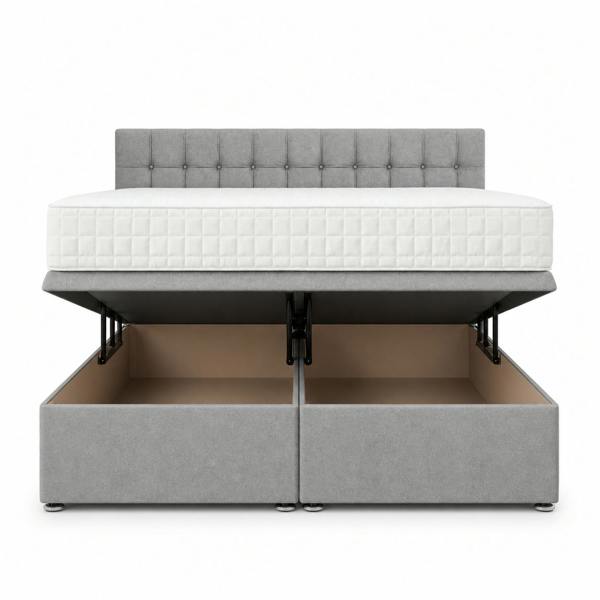 Great British Beds Small Cube Divan Ottoman Bed - Silver Plush