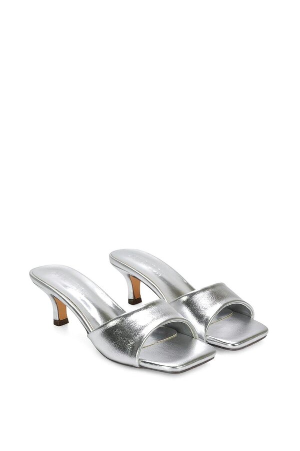 XY LONDON Square Toe Stiletto Kitten Heel Mule Sandals