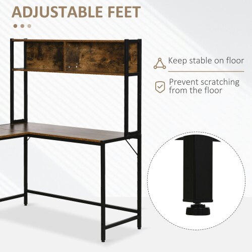Wyld Haus Monoba 140cm Mani Metal And Wooden Brown Industrial L Shaped Desk With Bookshelf