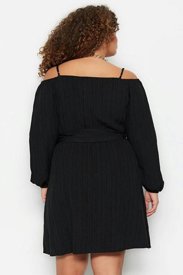 WOVCOR Belted Woven Wrap Collar Dress