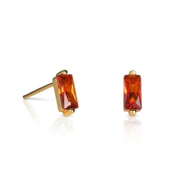 namana Dainty Gold plated Orange Baguette Stud Earrings in 925 Sterling Silver For Women