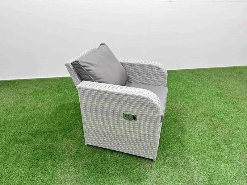 Fimous High Back Poly Rattan Garden Furniture Set, Adj Height Table, Reclining Loveseat, Indoor Outdoor Patio and 3 Stools, Light Grey