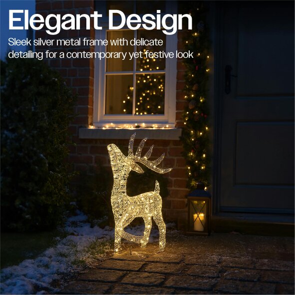 Scotts of Stow Xmas Haus 60CM Silver LED Christmas Festive Holiday Deer
