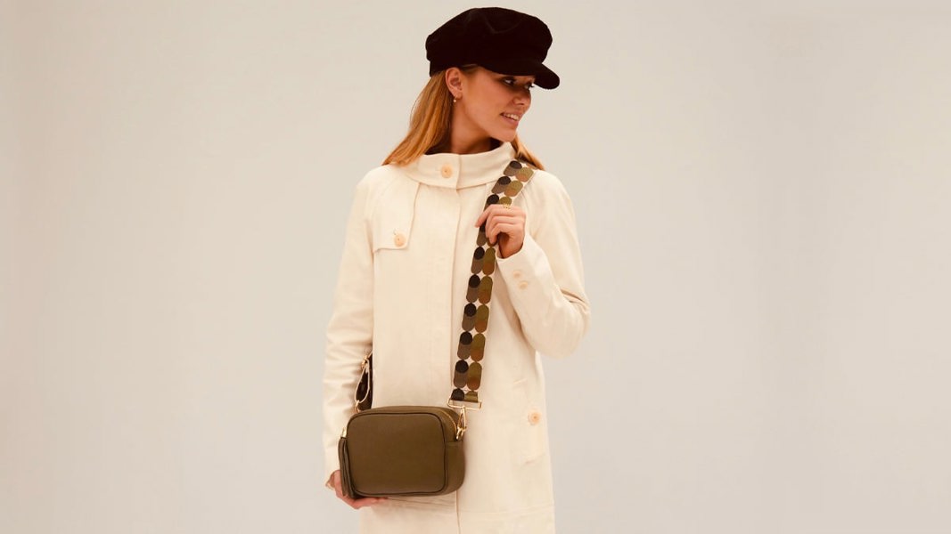 Apatchy London The Tassel Olive Green Leather Crossbody Bag with Khaki Pills Strap