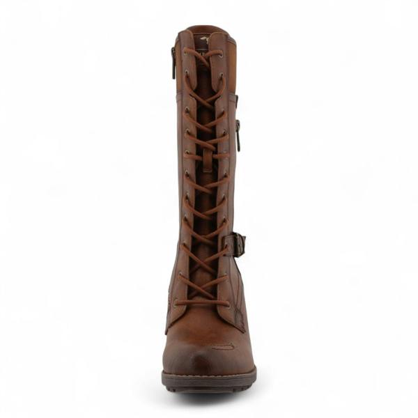 Mustang Women's Brown Mid-Calf Lace Up Heeled Combat Boots