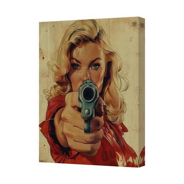 Benjamin Tate Design Vintage Style Canvas Art Print Woman Pointing Pistol In Red Jacket