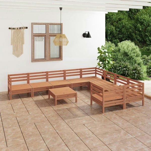 Berkfield 10 Piece Garden Lounge Set Honey Brown Solid Wood Pine