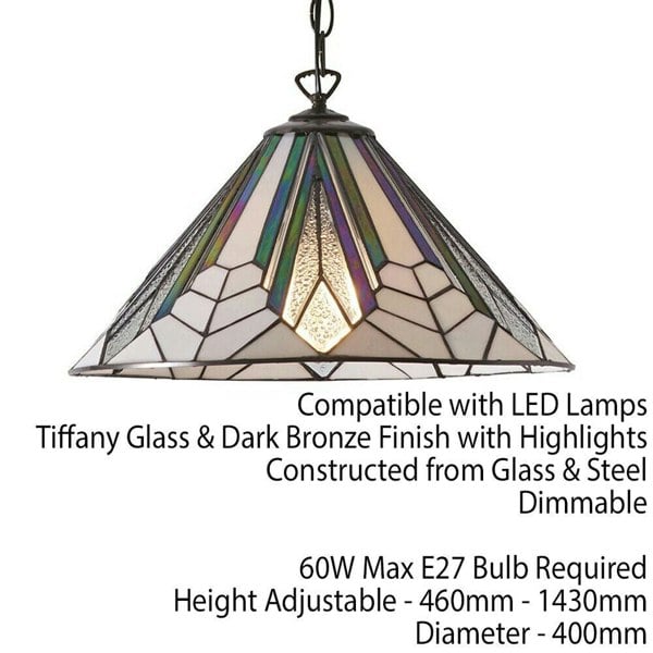 Tiffany Glass Hanging Ceiling Pendant Light Bronze Chain Deco Lamp Shade i00076 Loops