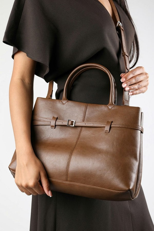Where's That From Flores Luxury Structured Leather Tote Bag in Tan