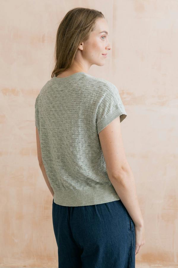 Lily & Me Lola Pointelle Knit Top Silver Sage