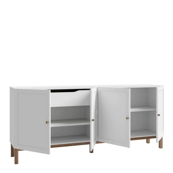 Wyld Haus Sofia Light Grey and Oak Wood 4 Door 1 Drawer Sideboard