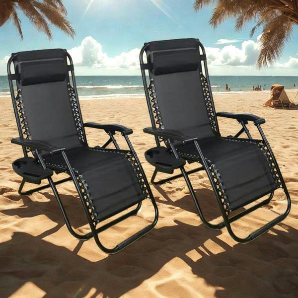 Shatchi Set of 2 Zero Gravity Garden Chairs - Padded Recliner Loungers