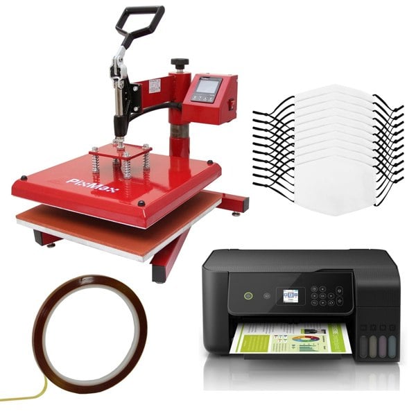 PixMax 10 Sublimation Face Masks, Swing Heat Press & Eco Tank Printer