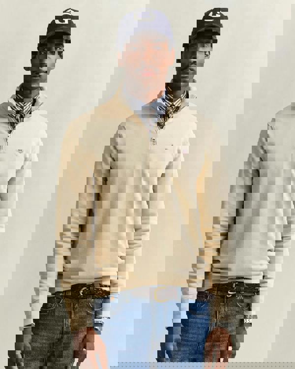 GANT Mens Regular Fit Shield Logo Half Zip Sweatshirt - 200 Oat Beige