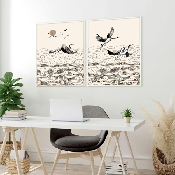 Chinoiserie prints | set of 2 Japanese Crane Art wall art