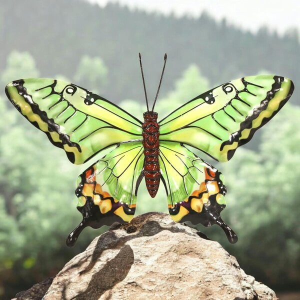 EDH Door Hardware Medium Metal Green Butterfly Wall Art – 23 x 37 x 1 CM | Hand-Painted 3D Butterfly Decoration | Weatherproof Metal Wall Décor