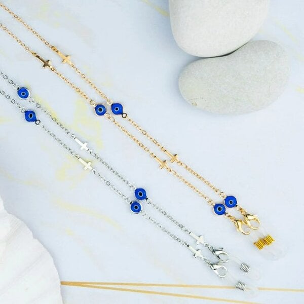 The Colourful Aura Gold Evil Eye Cross Greek Protection Summer Turkish Reading Eyeglass Lanyard