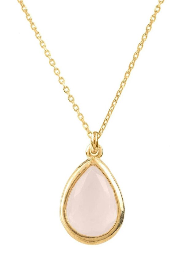 Latelita Pisa Mini Teardrop Necklace Gold Rose Quartz