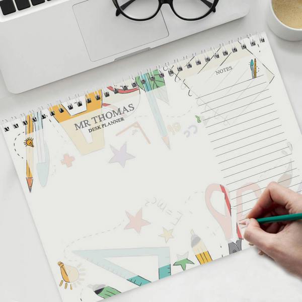 Personalised Teacher A4 Desk Planner - product in use