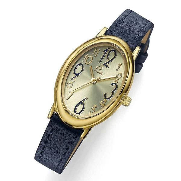 Pia Time Will Tell Navy Watch, Gold-Tone Case with Navy Leather Strap