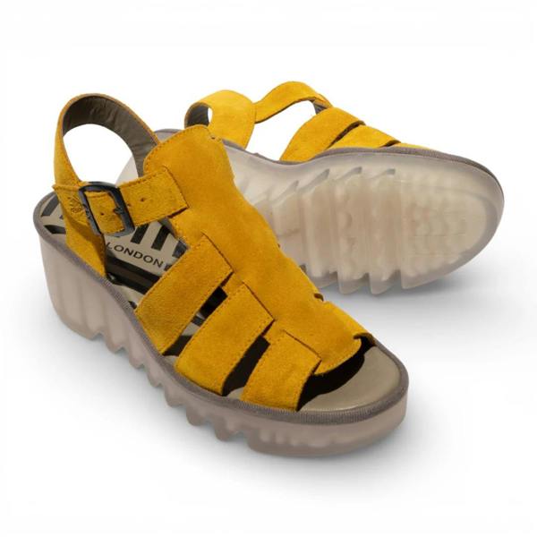 Fly London BAIC621FLY - Women’s Yellow Leather Wedge Sandals