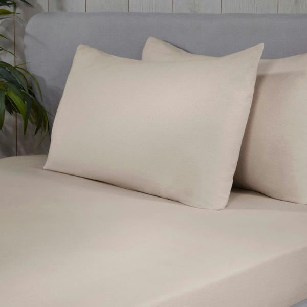 Smart Living 100% Brushed Cotton Flannelette Fitted Sheet or Pillowcase Pair -  Cream