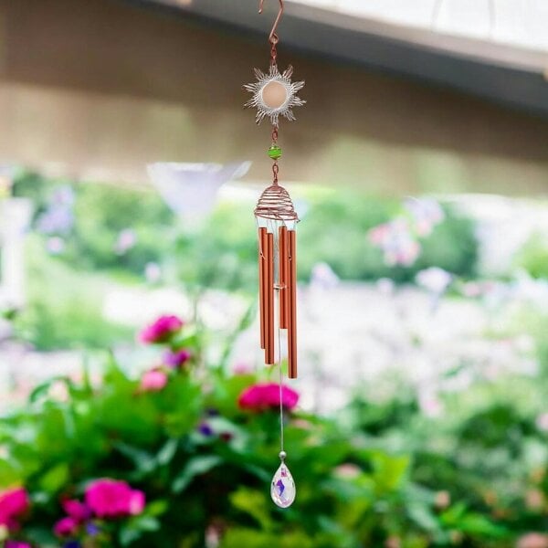 EDH Door Hardware Rose Gold Sun Wind Chime – 58cm x 8cm x 6cm | Elegant Solar-Themed Metal Wind Chime for Outdoor & Indoor Décor