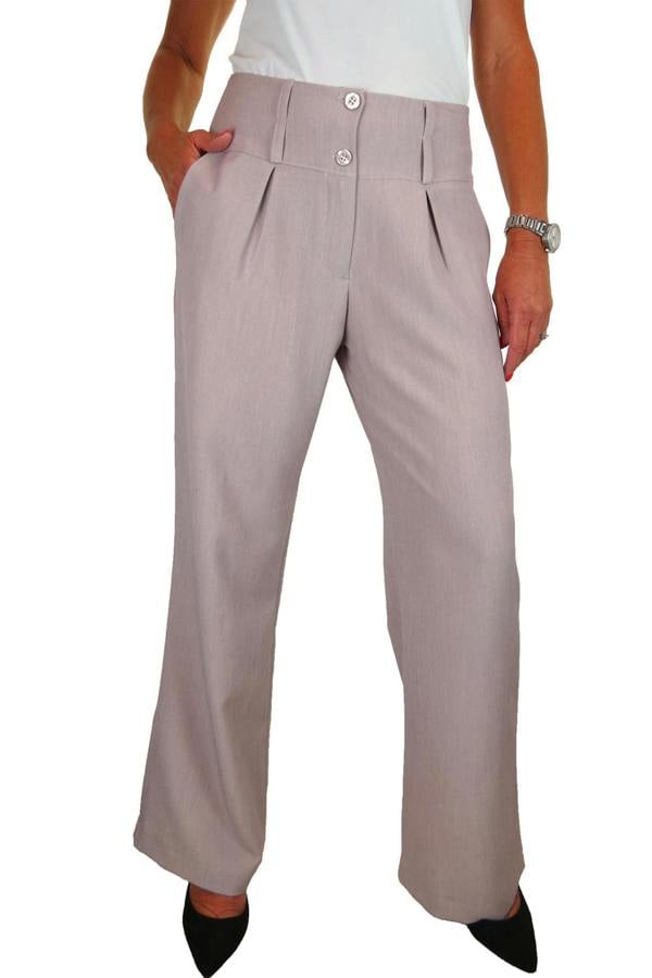 Paulo Due Women's Straight Leg Wide Waistband Trousers Oatmeal