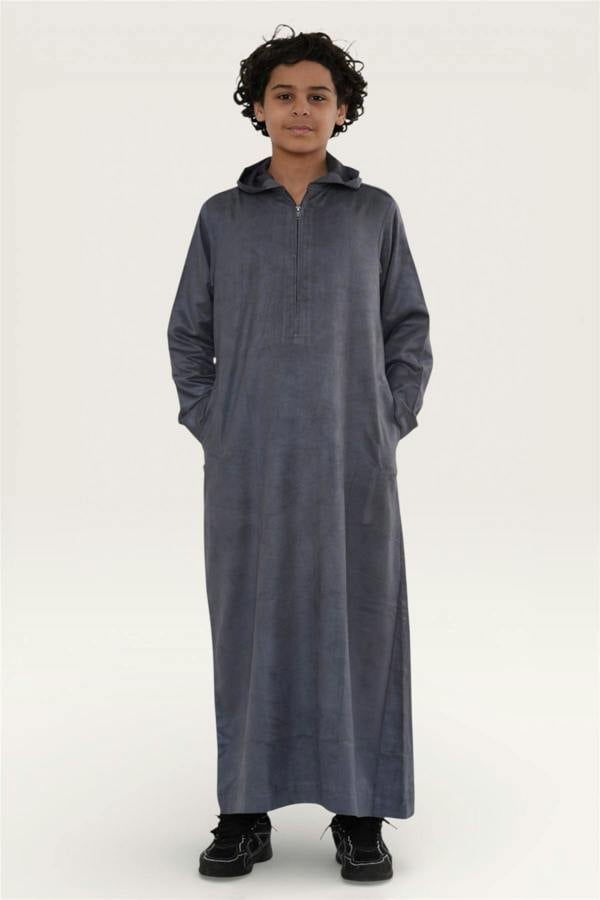 Infinity Leather Kids Boys Hooded Eid Moroccan Jubba Robe Ramadan Eid Thobe - K-HM12