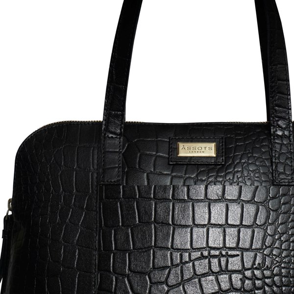 Assots London 'Eva' Black Croc Real Leather Designer Unlined Tote Bag