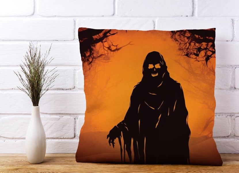 Warren Reed A Spooky Black And Orange Ghost Cushions