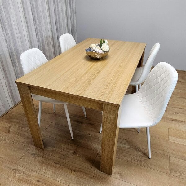 Kosy Koala Wooden Dining Table with 4 white Gem Patterned Chairs Oak Effect Table with white Chairs