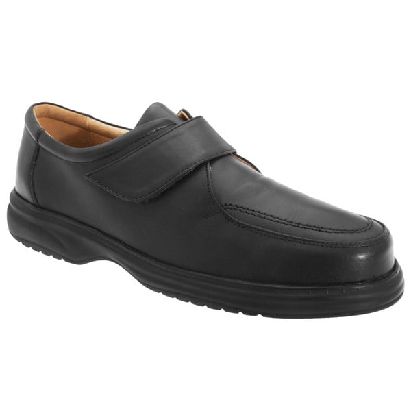 Roamers Mens Superlite Wide Fit Touch Fastening Leather Shoes - Black