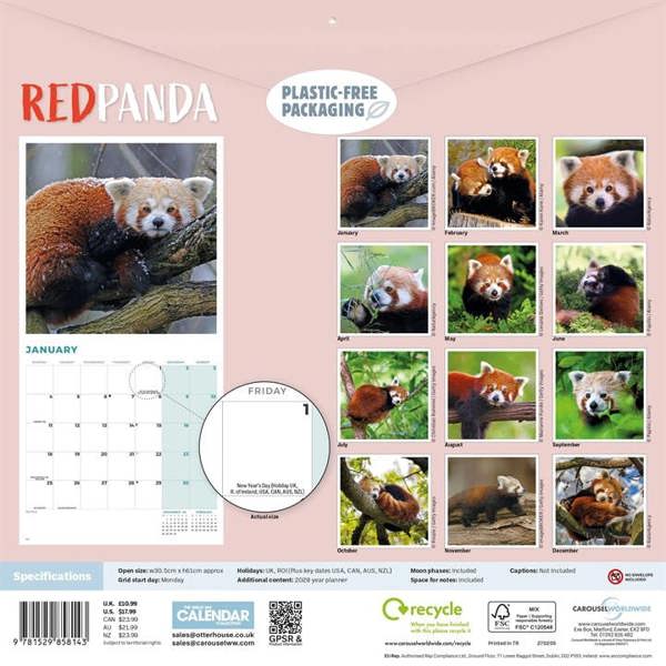 Red Panda Calendar 2027, Wall Calendars, Month To View, Animals, Gift