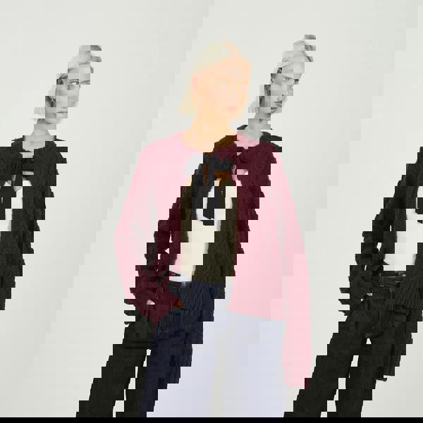 Brave Soul Wine Crew Neck Cable Knit Cardigan With Bow - Wine Image 1