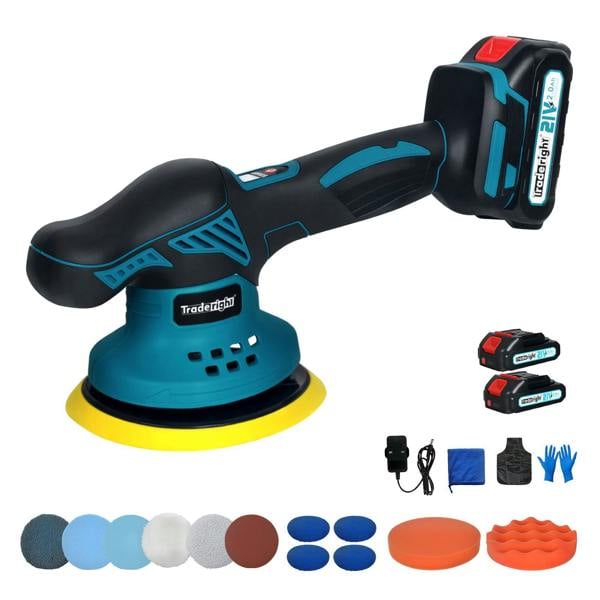 Traderight Cordless Car Polisher Buffer Sander Polishing Machine with 2 Battery